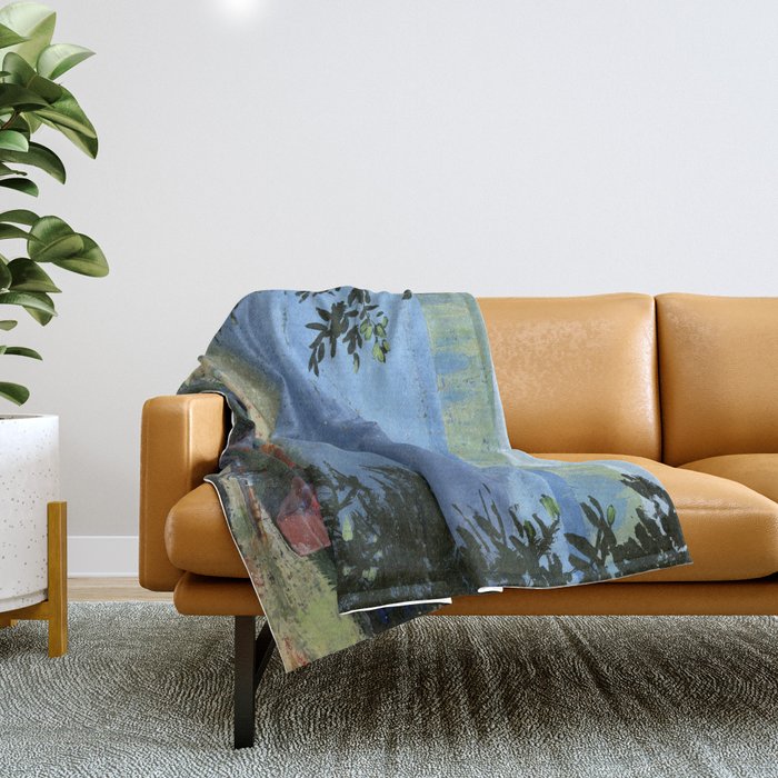 canoe on shore Throw Blanket