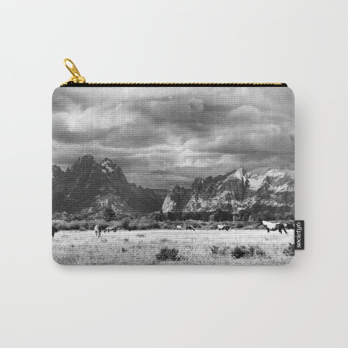 Horse and Grand Teton (Black and White) Carry-All Pouch