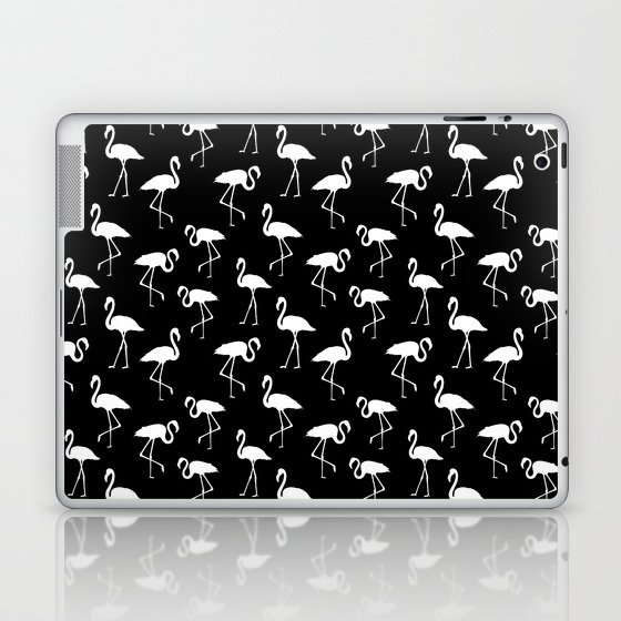 Black And White flamingo silhouettes seamless pattern  Laptop & iPad Skin