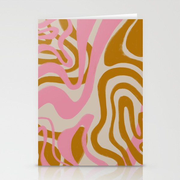 Retro Mid-Century Swirl in Pink + Tan Stationery Cards