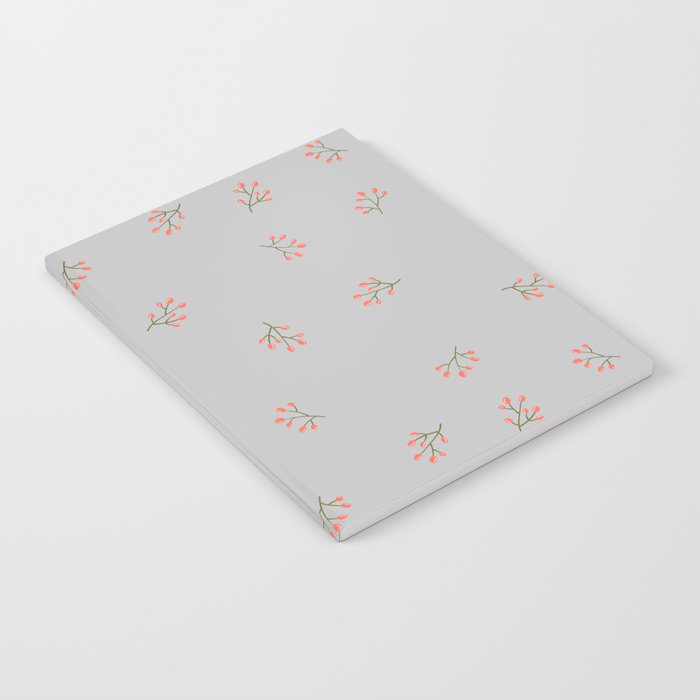 Branches With Red Berries Seamless Pattern on Light Grey Background Notebook