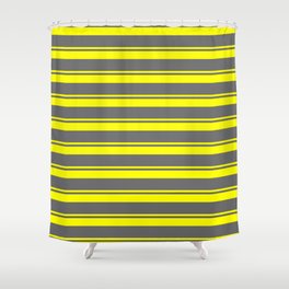 [ Thumbnail: Yellow and Dim Gray Colored Lined/Striped Pattern Shower Curtain ]