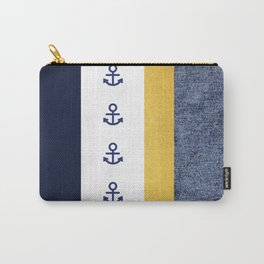 Navy and Gold Striped Anchor Print Carry-All Pouch
