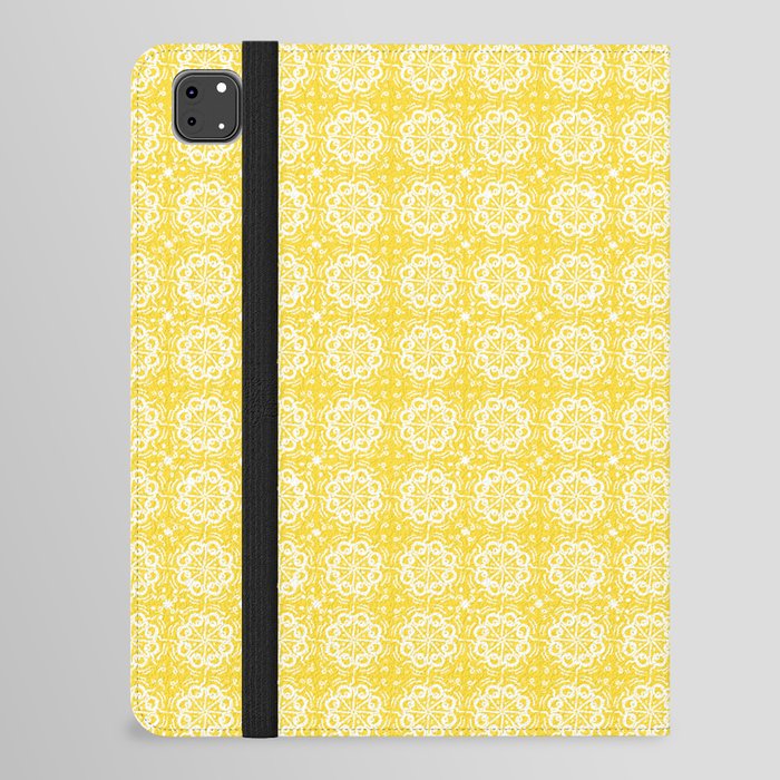 Vintage Cheerful Yellow and White Mid-Century Modern Swirl Pattern iPad Folio Case