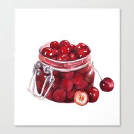 glass vase with juicy cherries Canvas Print