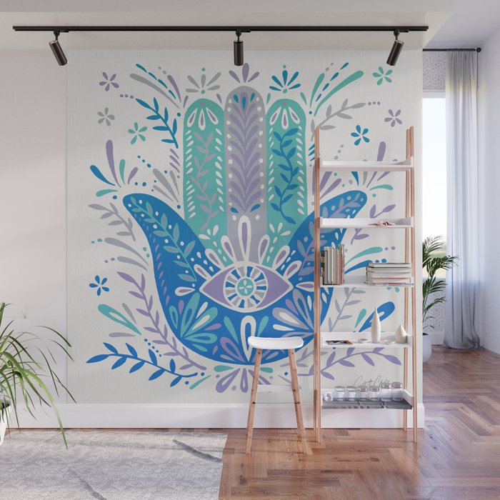 Hamsa Hand – Blue & Turquoise Palette Wall Mural