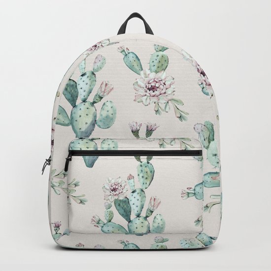 Pretty Cactus Rose Pattern Pale Pink + Green Backpack