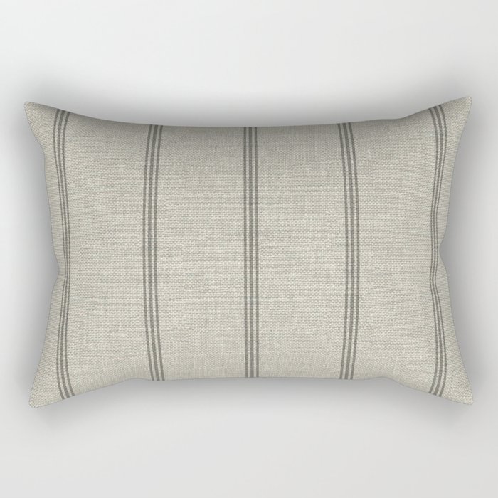 Farmhouse linen grey rustic grain sack texture vintage farmhouse lined linen design modern rustic Rectangular Pillow
