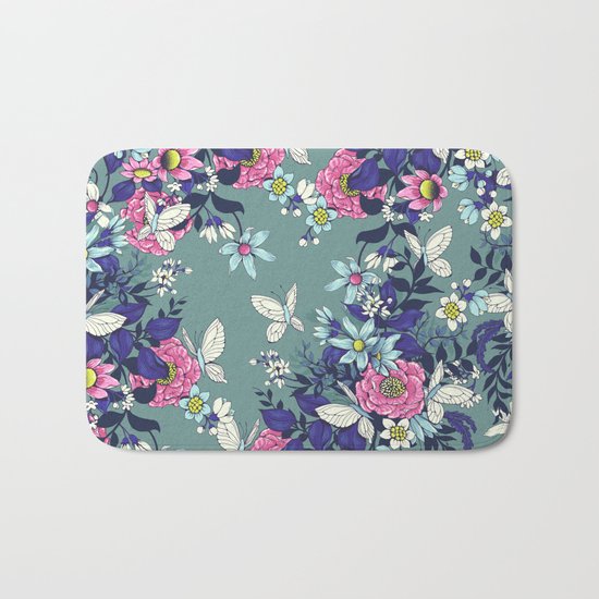 Thea's Garden - in teal tones Bath Mat