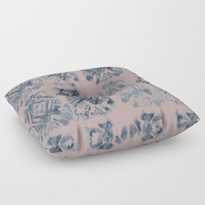 Simply Ikat Ink in Indigo Blue on Clay Pink Floor Pillow
