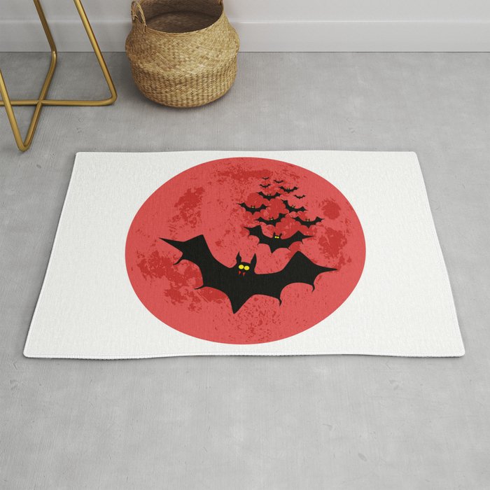 Vampire Bats Against The Red Moon Rug