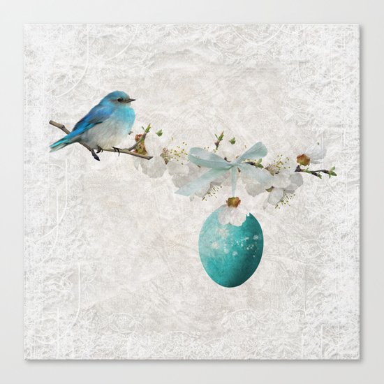 Blue bird & egg Canvas Print