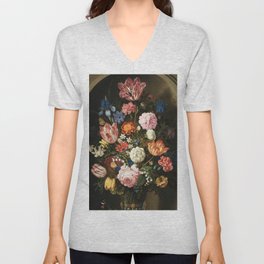 Vintage Floral Art V Neck T Shirt