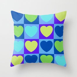 Blue. Green and Yellow hearts  Throw Pillow