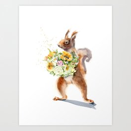 Squirrel with flowers Art Print