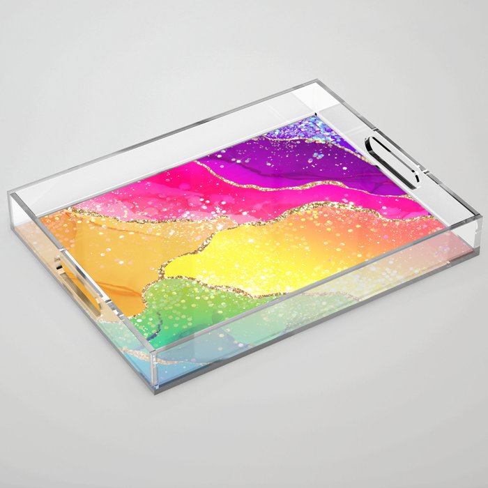 Vibrant Rainbow Glitter Agate Texture 05 Acrylic Tray