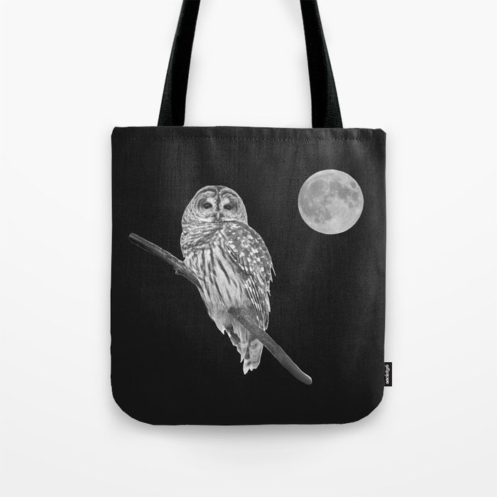 Owl, See the Moon: Barred Owl (bw) Tote Bag