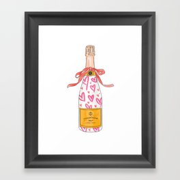 Drippy Preppy Hot Pink Hearts Painted Champagne Bottle Framed Art Print