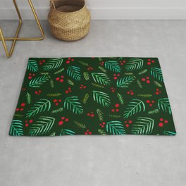Christmas tree branches and berries - green Area & Throw Rug