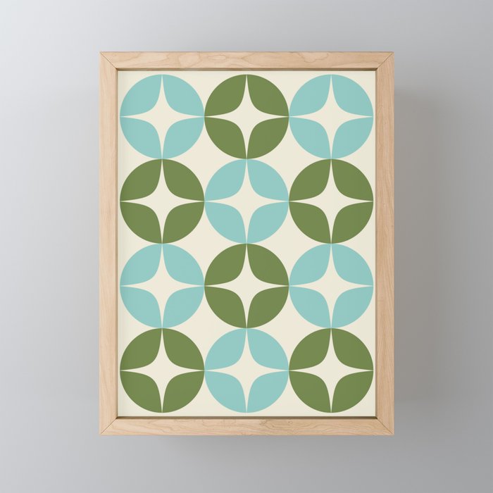 Mid Century Modern Pattern in Teal and Green Framed Mini Art Print