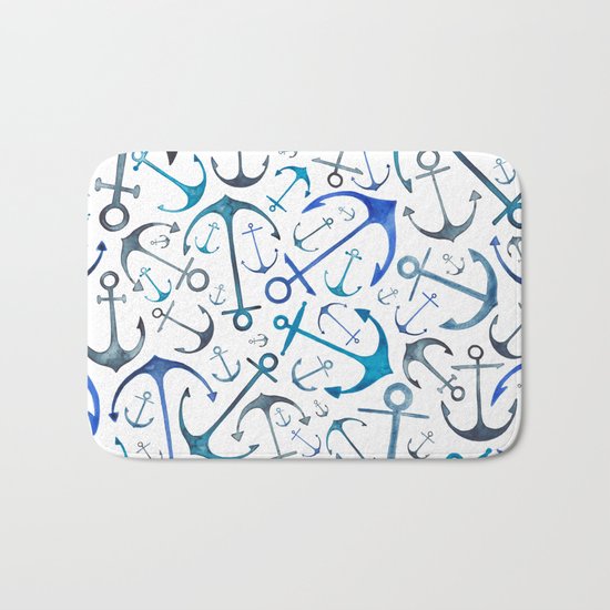Nautical Watercolour Anchors Bath Mat