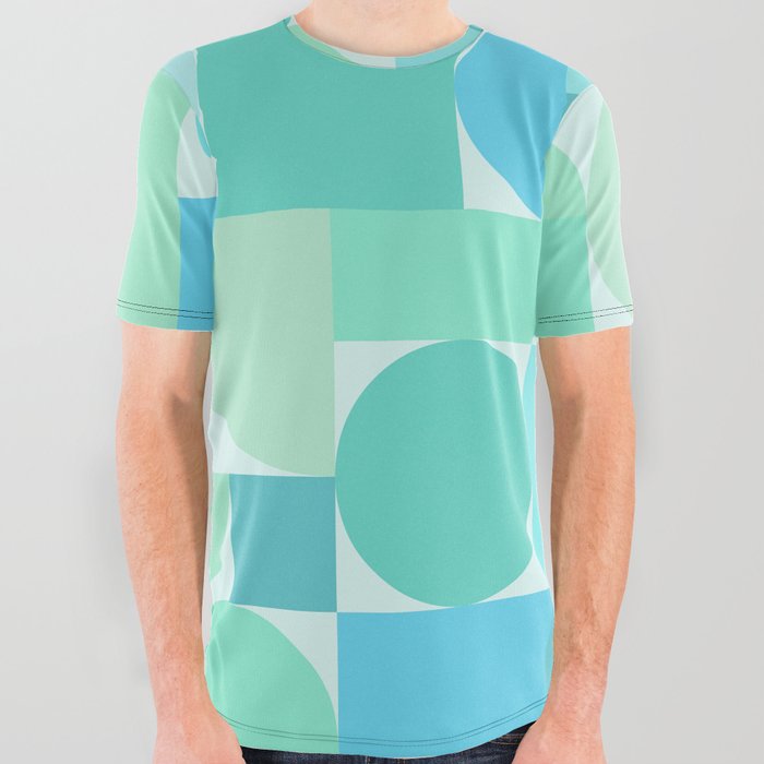 Retro Geometric Abstract Art Ocean 1 All Over Graphic Tee