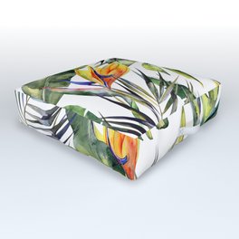 TROPICAL GARDEN Outdoor Floor Cushion | Paradise, Monstera, Botanical, Nature, Banana, Leaves, Summer, Watercolor, Painting, Beach 