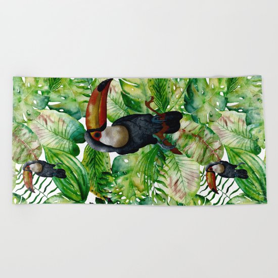 Toucan tropical and exotic Bird on #Society6 Beach Towel