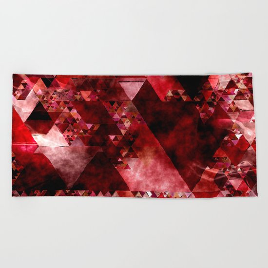 Dark hell- geometrical triangle - modern red backdrop on #Society6 Beach Towel