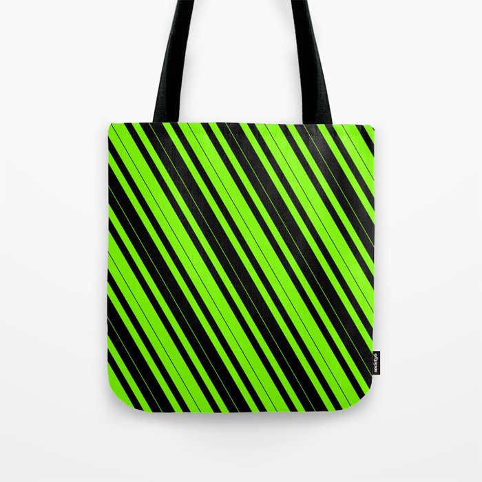 Green & Black Colored Striped/Lined Pattern Tote Bag