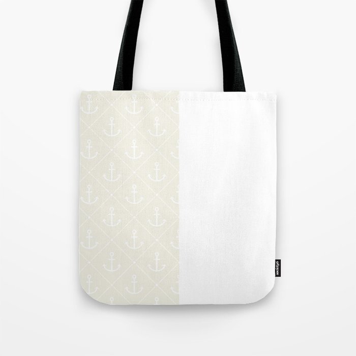 White Anchors on Cream and White Vertical Split Tote Bag