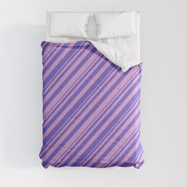 [ Thumbnail: Plum & Slate Blue Colored Lined Pattern Comforter ]
