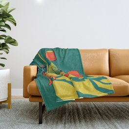 Dancing with the cat | Moody sunset light and shadows Aesthetic Green room Naked dance Femme Fatale  Throw Blanket