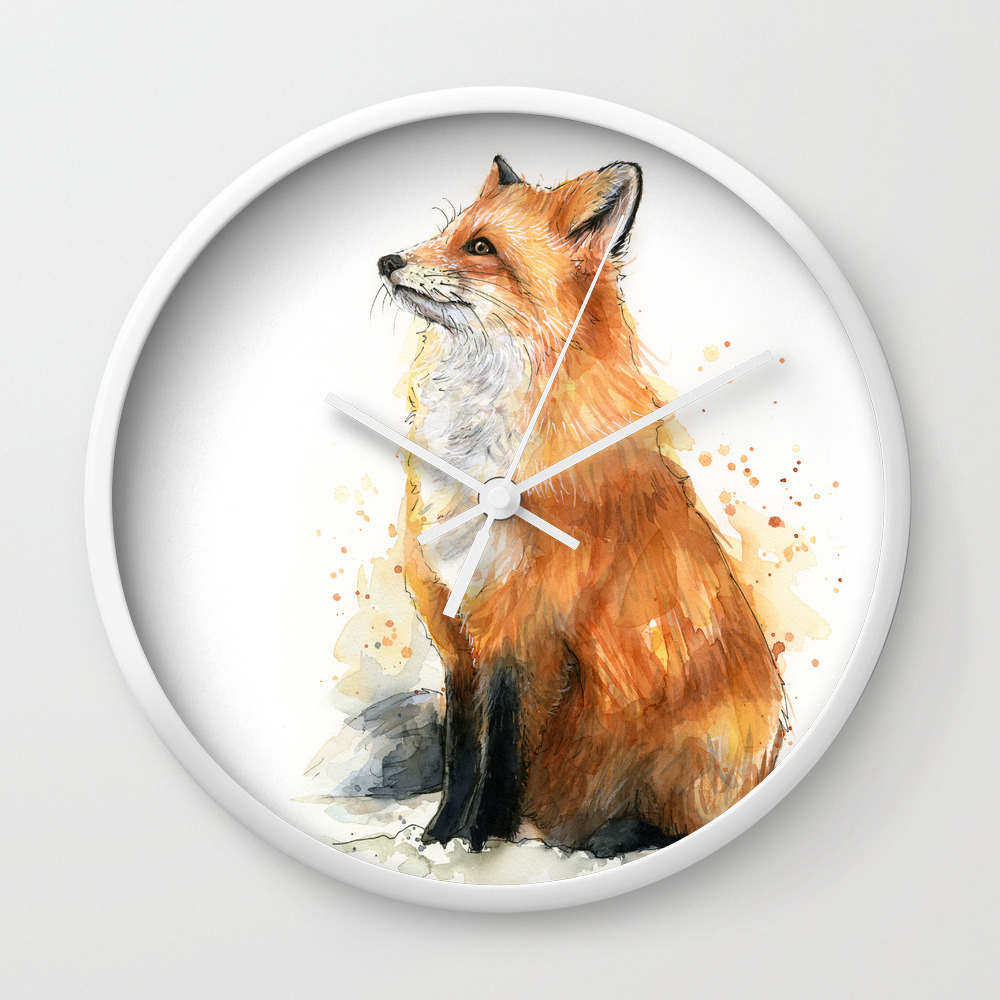 Fox Watercolor Red Fox Painting Wall Clock By Olechka Society6