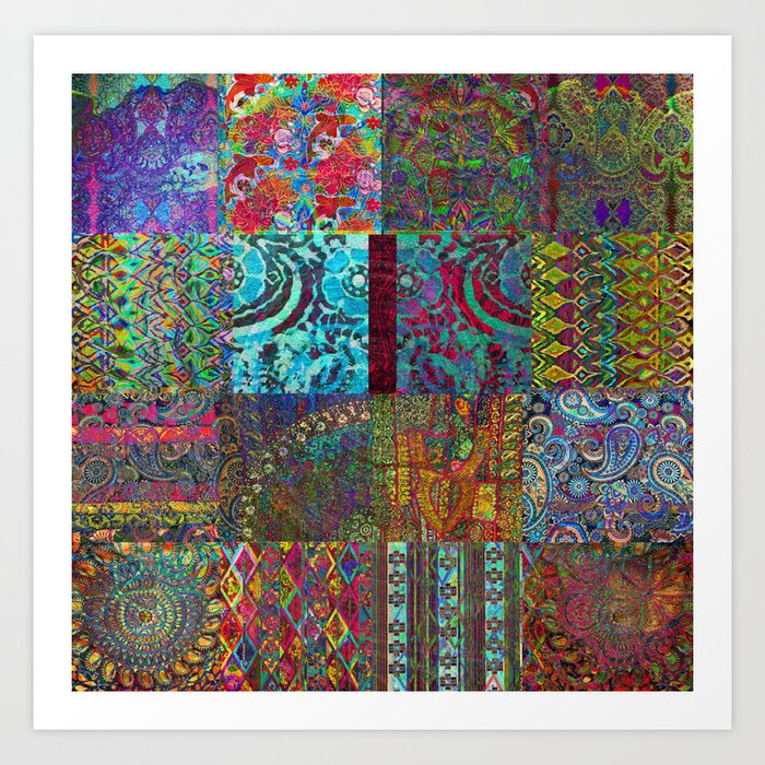 Bohemian Wonderland Kunstdrucke | Collage, Paisley, Hippie, Regenbogen, Spiritual, Boho, Boheme, Muster, Rainbow-pattern, Trippy