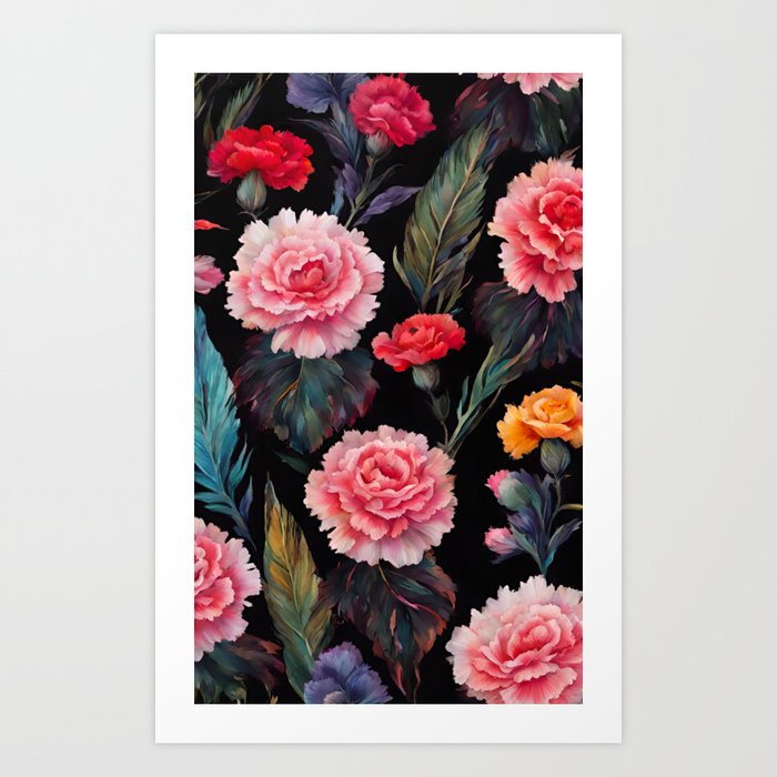 Carnations and Roses Garden Pattern Art Print