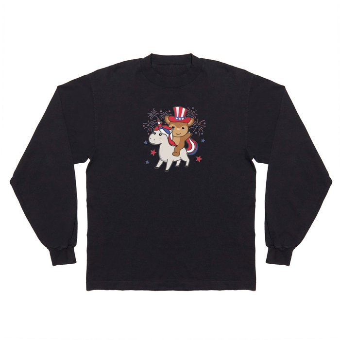 Deer With Unicorn For Fourth Of July Fireworks Long Sleeve T Shirt