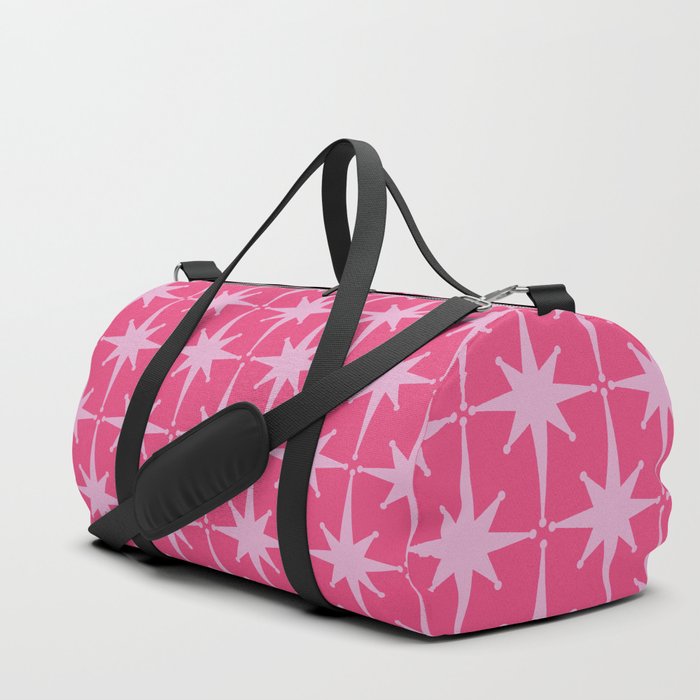 Midcentury Modern Atomic Starburst Pattern in Double Hot Pink Duffle Bag