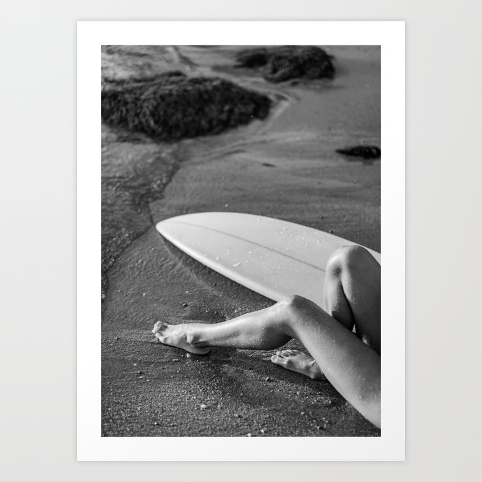 Surfer Girl Poster Surfboard Wall Art Black and White 