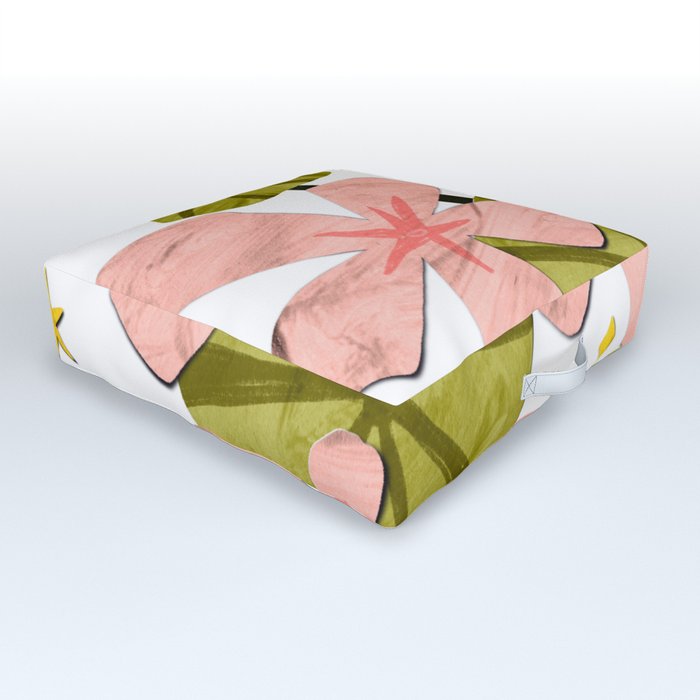 Pink Flower and Green Lotus leaves, texture and Paper Cutout Outdoor Floor Cushion