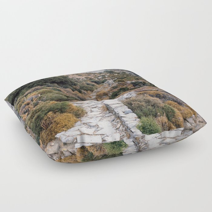 Path into the Mountains | Greek Nature | Colorful and Bright Travel Photography in Greece, Europe Floor Pillow