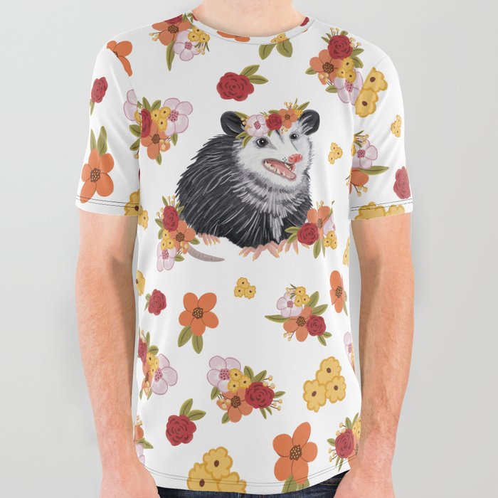 Beautiful Opossum Floral All Over Graphic Tee