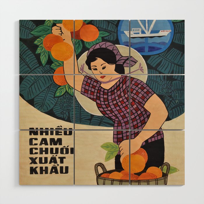 Vietnamese Poster - Harvesting Oranges  Wood Wall Art