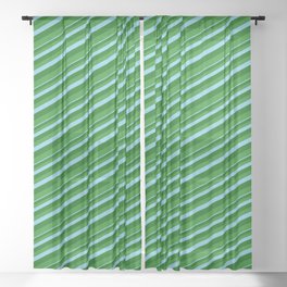 [ Thumbnail: Sky Blue, Dark Green, and Forest Green Colored Lined Pattern Sheer Curtain ]