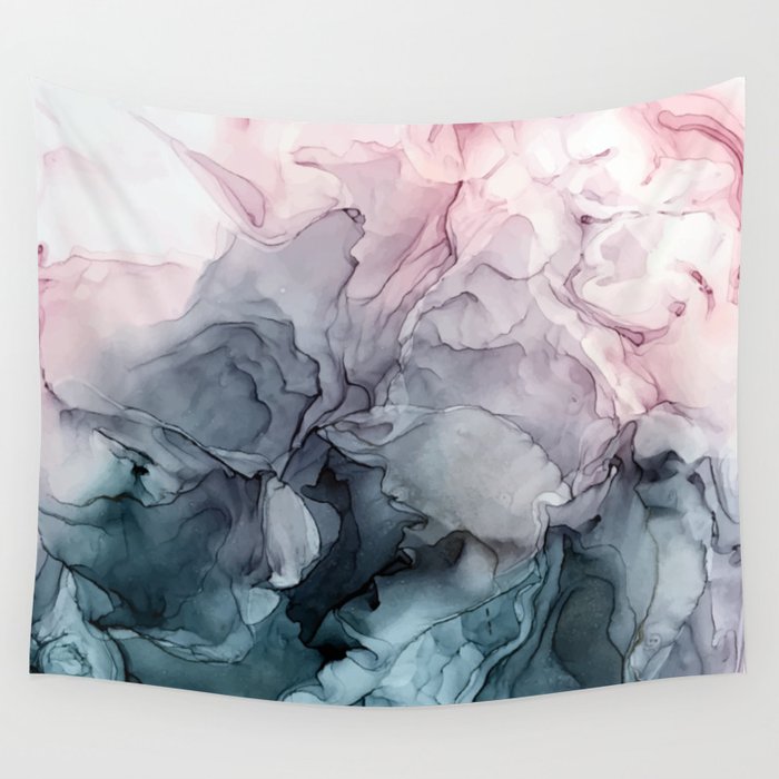 Blush and Payne's Grey Flowing Abstract Painting Wall Tapestry