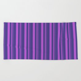 [ Thumbnail: Orchid and Dark Slate Blue Colored Lines Pattern Beach Towel ]