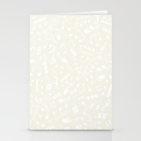 Antique White Musical Notation Pattern on Cream Off-White Stationery Cards
