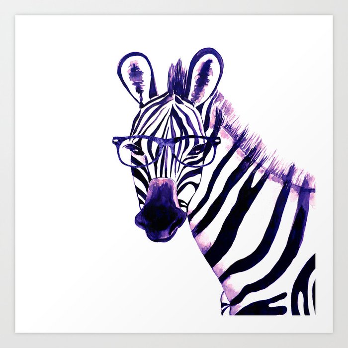 Zebra with glasses, purple Art Print by Luba Ost | Society6
