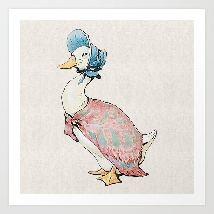 Jemima Puddle Duck Beige Linen Background Art Print