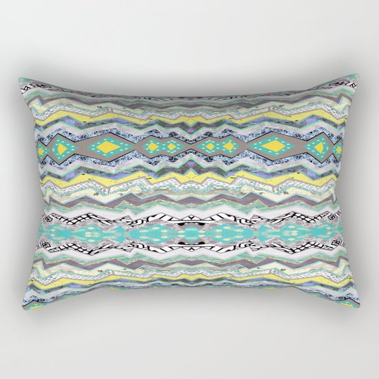 Teal Yellow White Midnight Aztec Rectangular Pillow